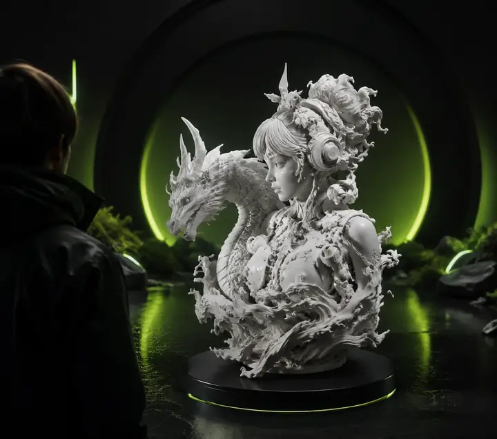 White sculptural 3D model generated by Meshy AI