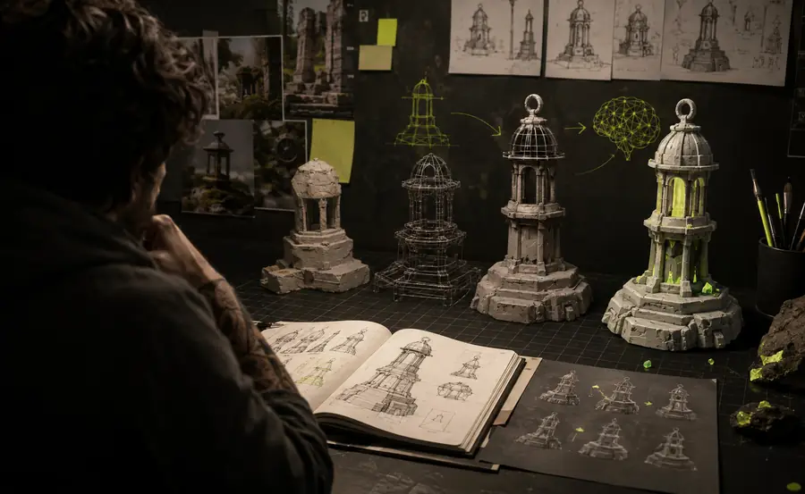Abstract 3D objects representing alternative AI modeling workflows