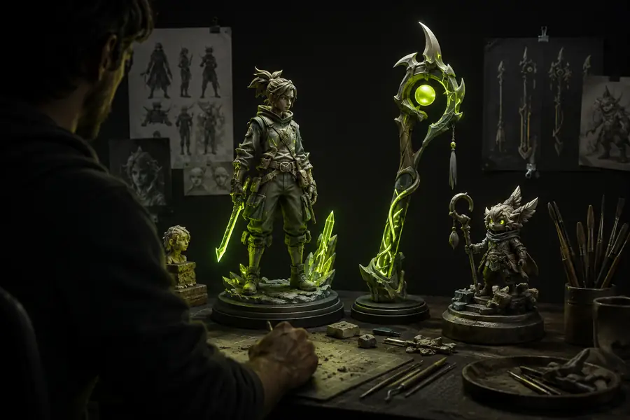 AI-generated 3D objects shown in a creative modeling workspace