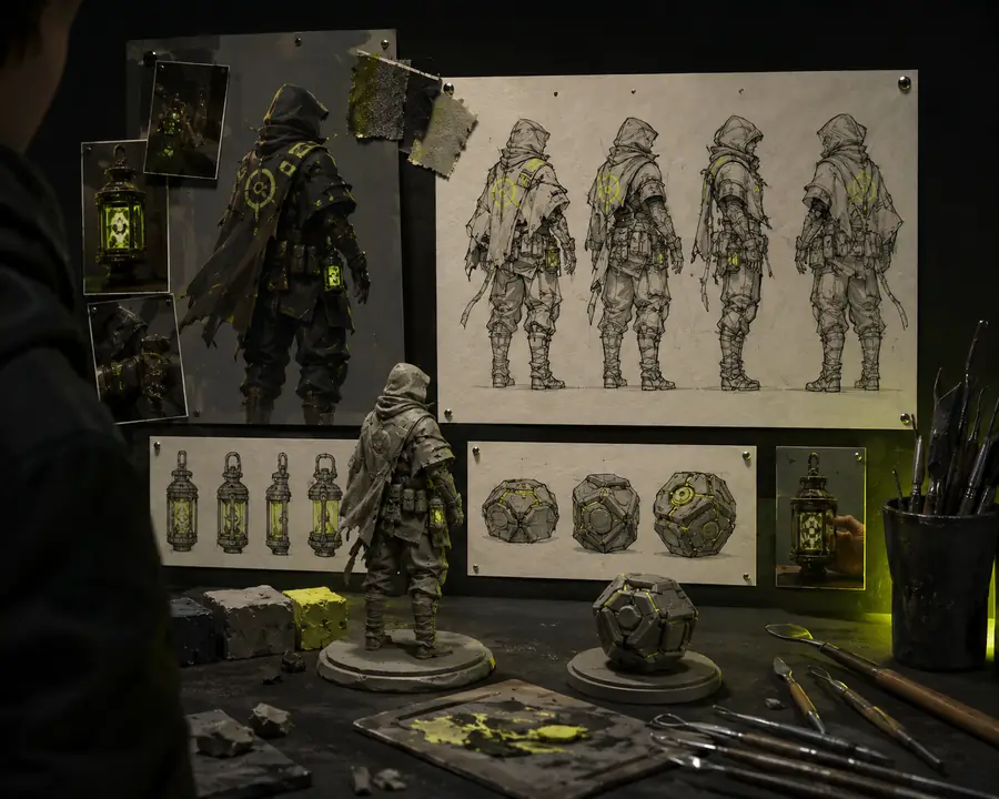 A simple reference concept used to guide a 3D generation workflow