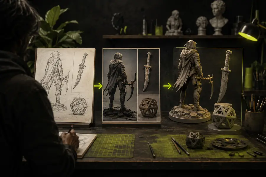 A generated textured 3D asset developed from a visual starting point